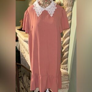Lace Collar Dusty Rose Ruffle Hem Dress size L